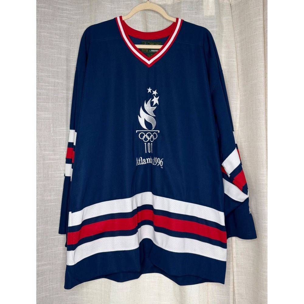 Vintage Starter Atlanta 1996 Olympics Hockey Jersey Navy Blue Men's Size XL